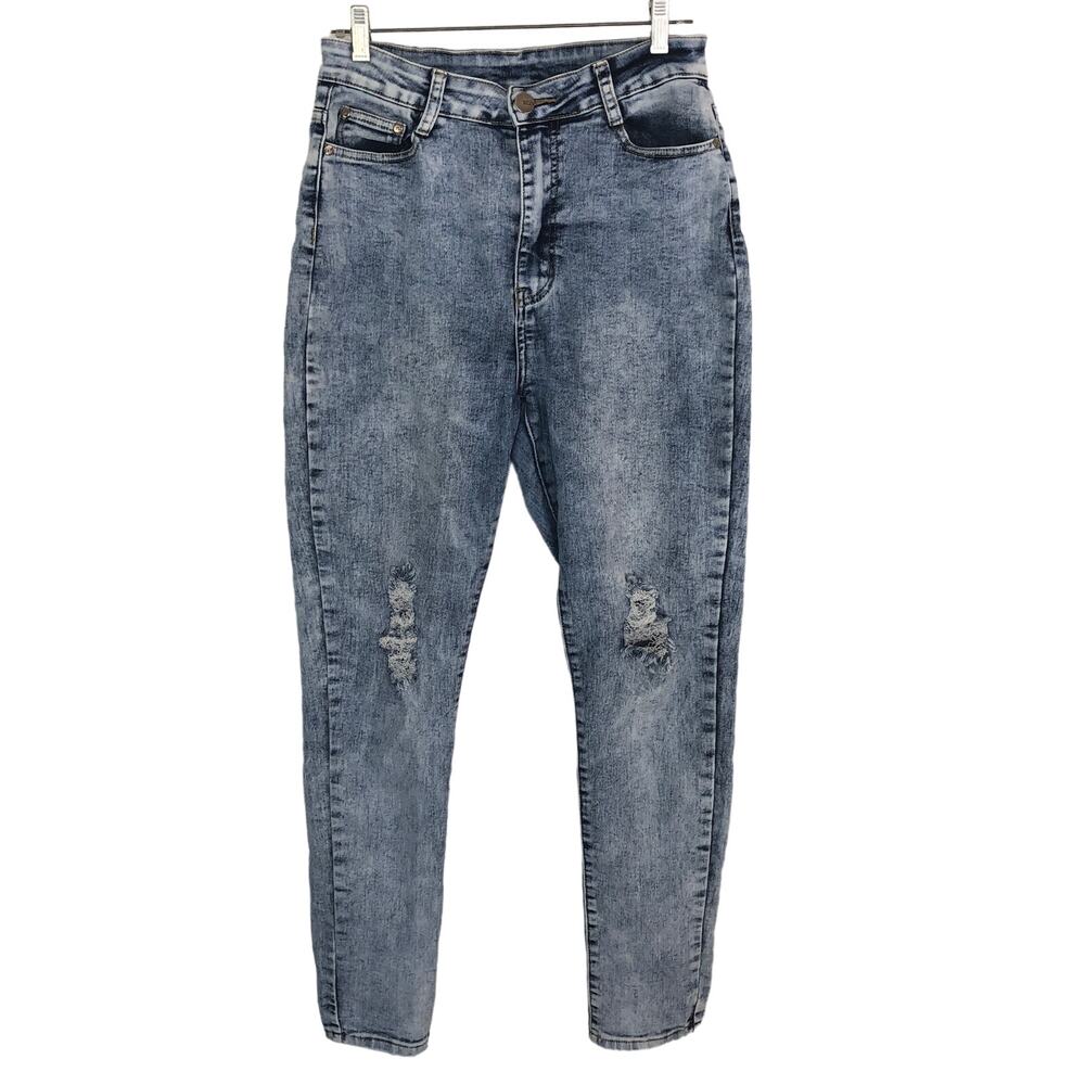 B.O.B Jeans High Rise Stretch Distressed Ripped  Skinny Jeans Size 13 14 Blue